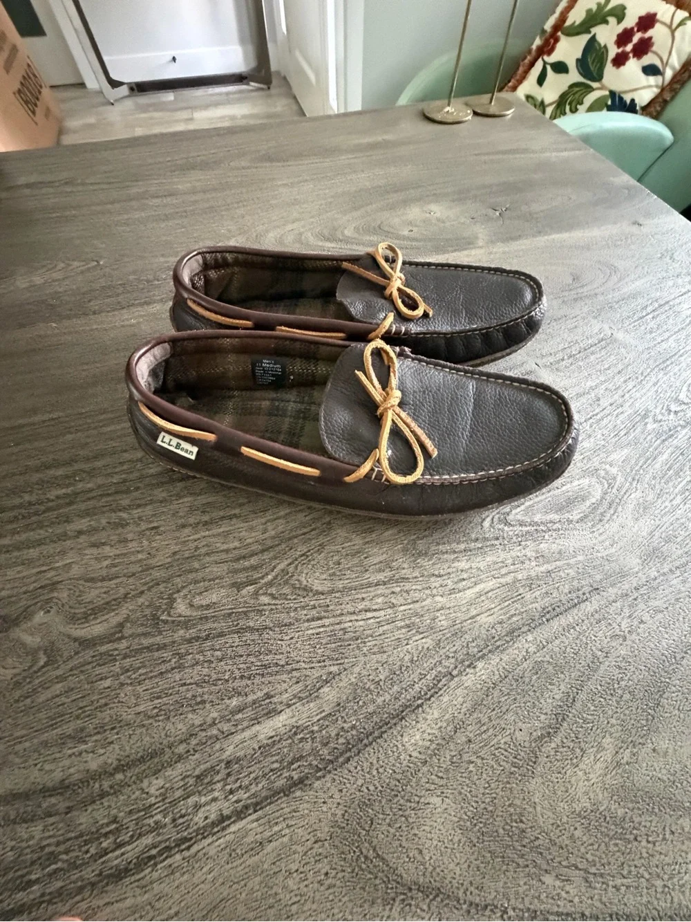 L.L. Bean Dark Brown Leather Moccasin Loafers with Tan Laces